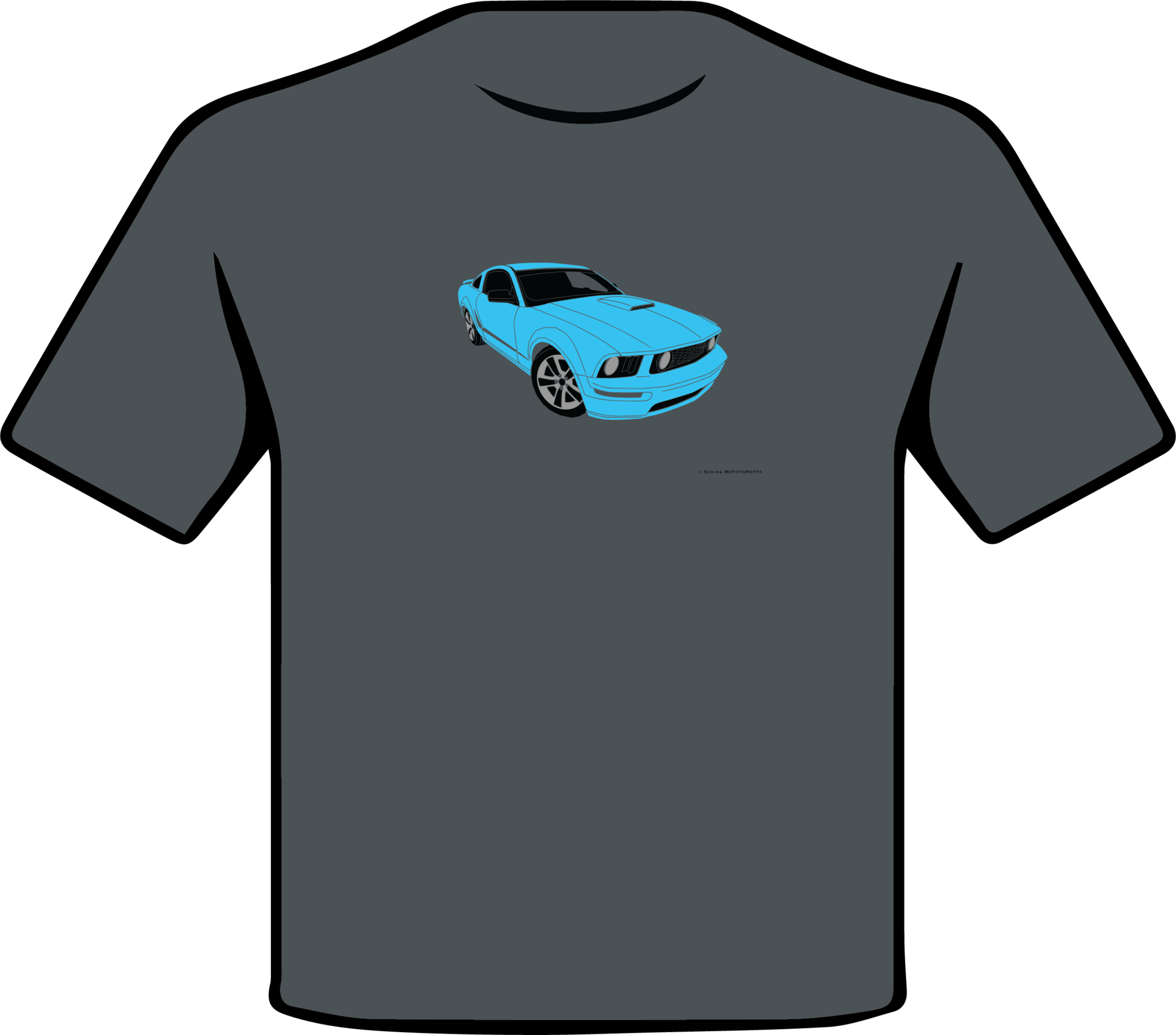 Ford Mustang Fifth Generation Motorsports – Schwa Angle Designs Multi Color 3/4 and Front T-Shirt