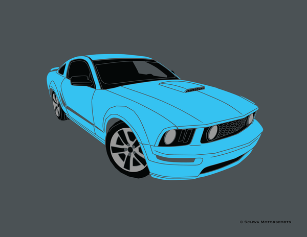 Ford Mustang Fifth Generation Front 3/4 Angle Multi Color T-Shirt