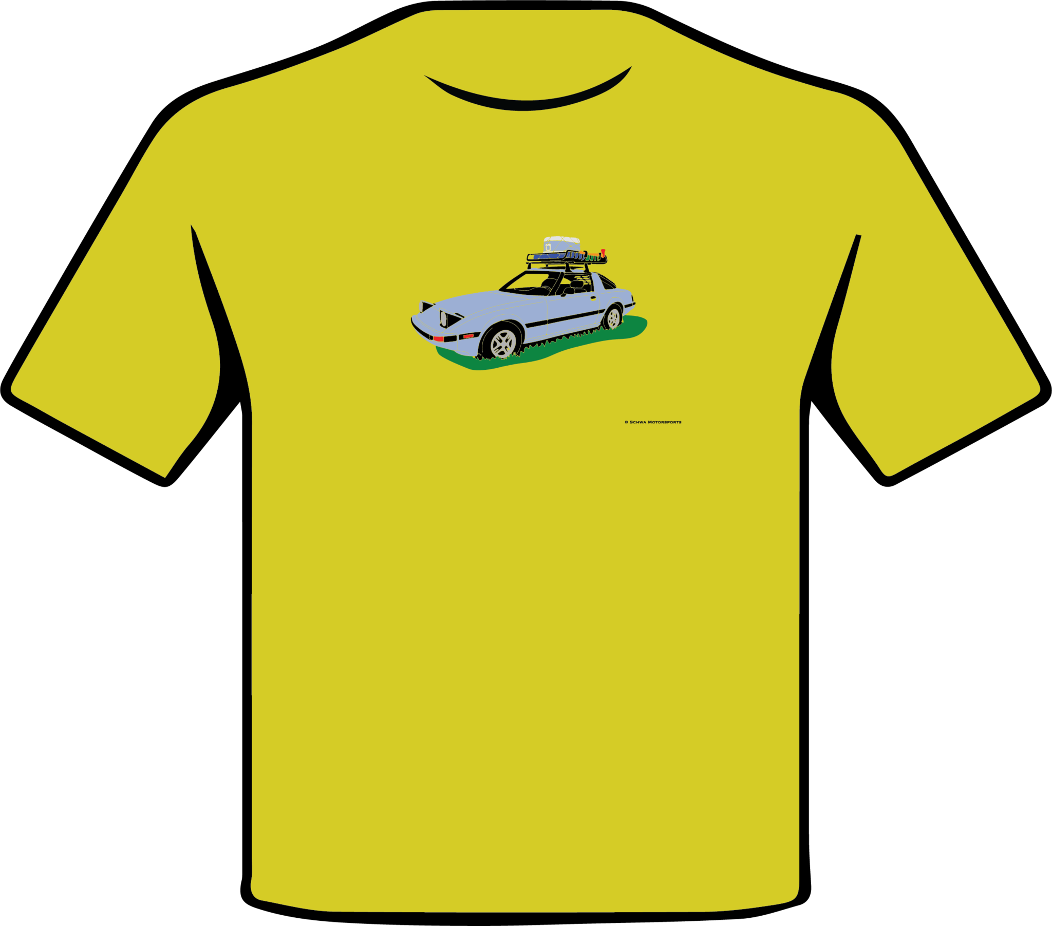Mazda RX7 Front 3/4 Angle with Roof Rack Multi Color T-Shirt